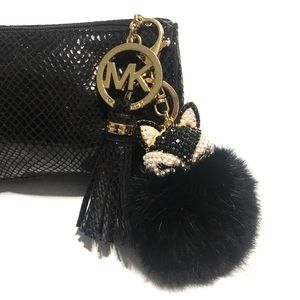 NWT Fur Fox Rhinestone Pearl Keychain Bauble Charm